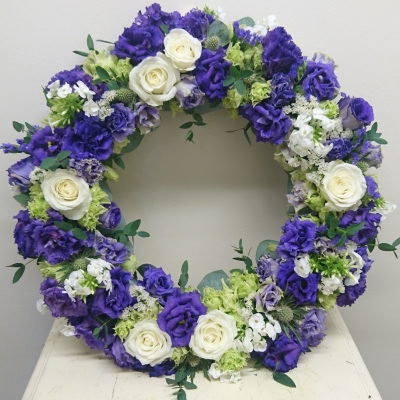 Purple and White Funeral Wreath