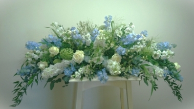 Blue and White Meadow Coffin Spray